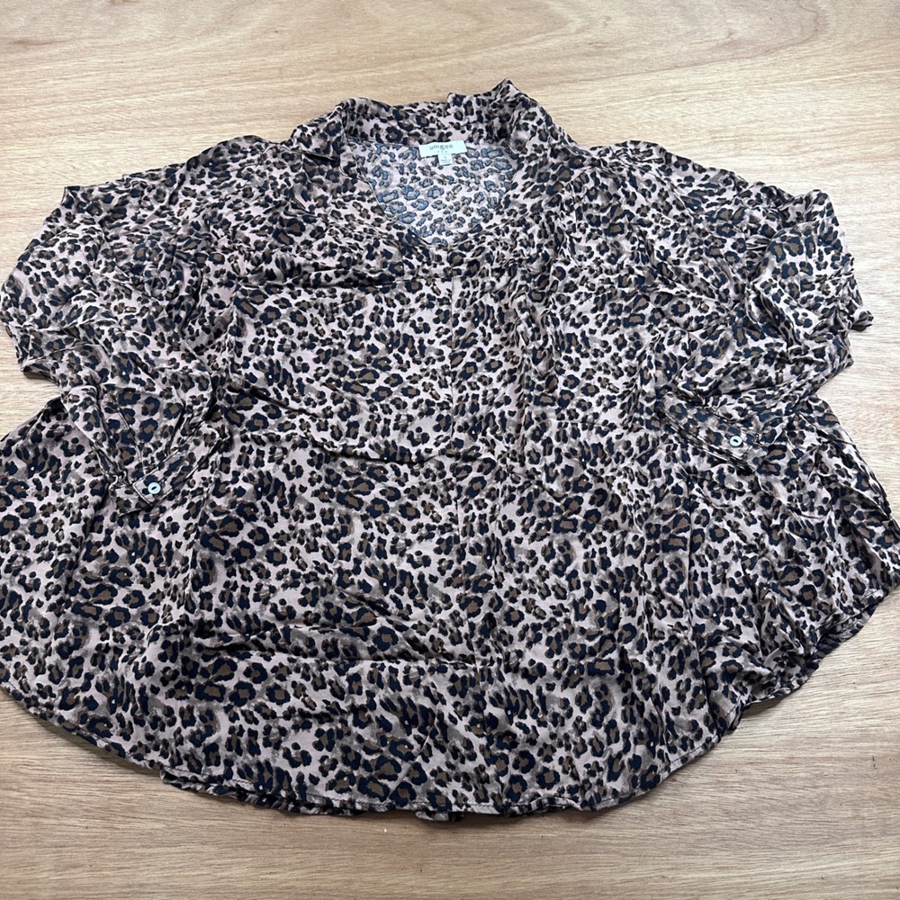 Umgee USA Leopard‎ Print Babydoll Blouse Small Brown Animal Print Boho Top
